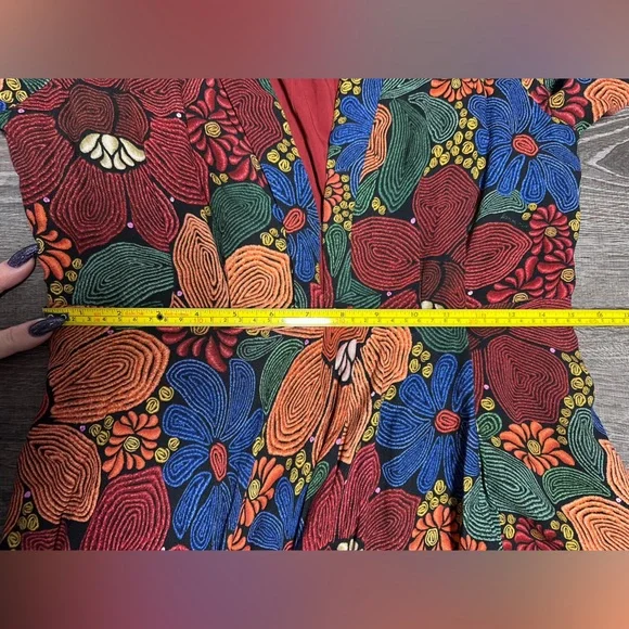 Farm Rio Black Stitched Flowers v neck maxi dress - Picture 6 of 10